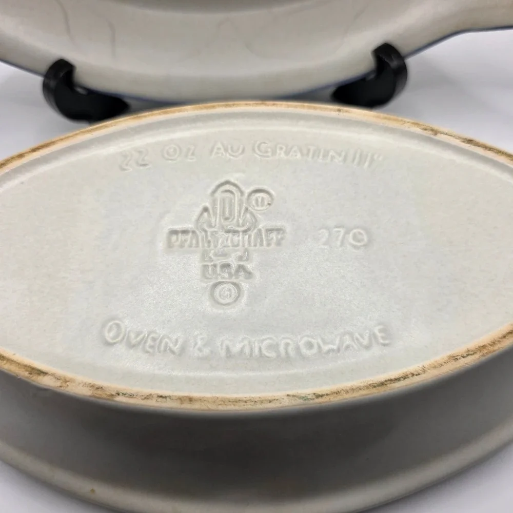 Vintage Pfaltzgraff Yorktowne Blue Floral Lrg Oval Au Gratin Bakers Set of 2